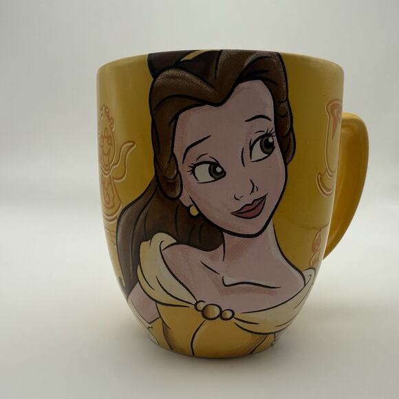 Vintage Disney Belle Yellow Ceramic Mug Beauty And The Beast With Red Interior - Picture 1 of 5